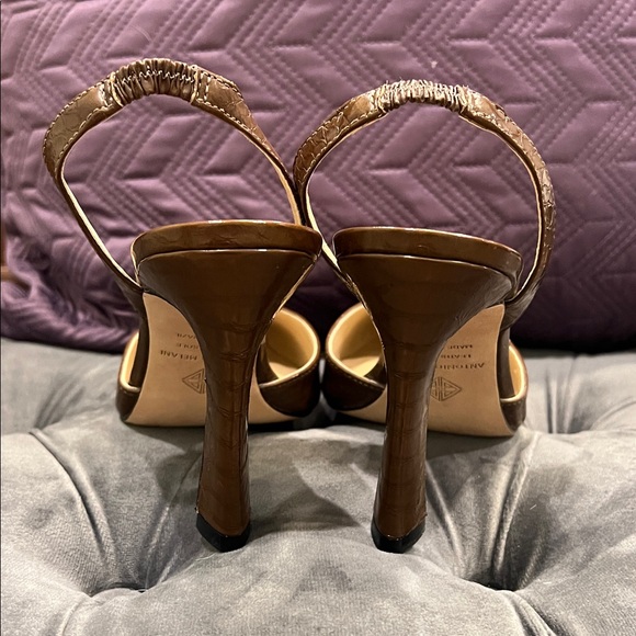 ANTONIO MELANI Tan Textured Slingback Heels - Picture 5 of 6